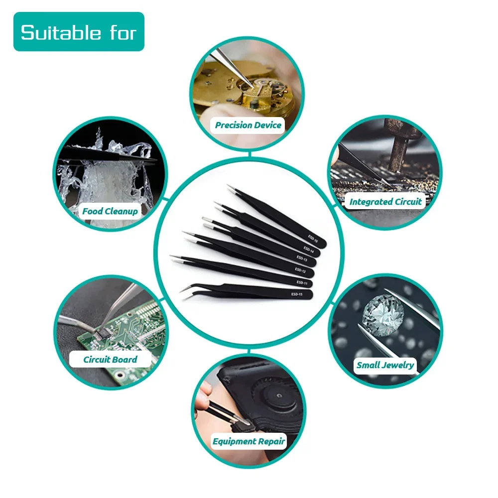 6pcs Precision Tweezers Set ES - огляд і ціна Soldering Iron Kit