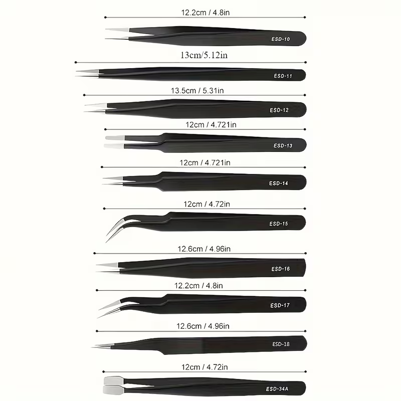 10Pcs ESD Anti‑Static Tweezers - огляд і ціна Diy Electronics Gadget