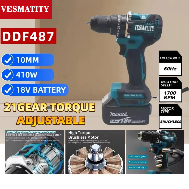 DDF487 10mm Brushless Cordless - огляд і ціна Makita Drill Ddf484